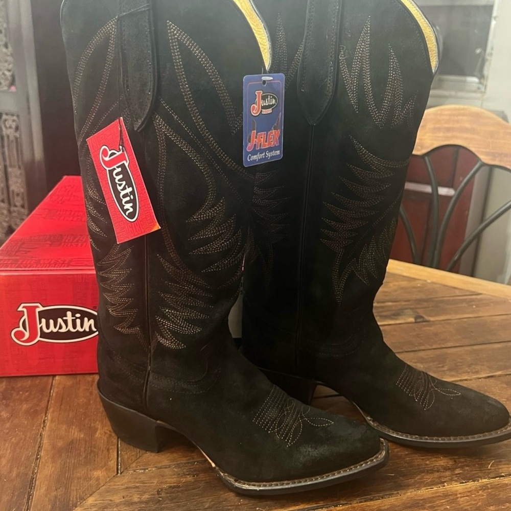 Women's Black suede Western Justin Boots